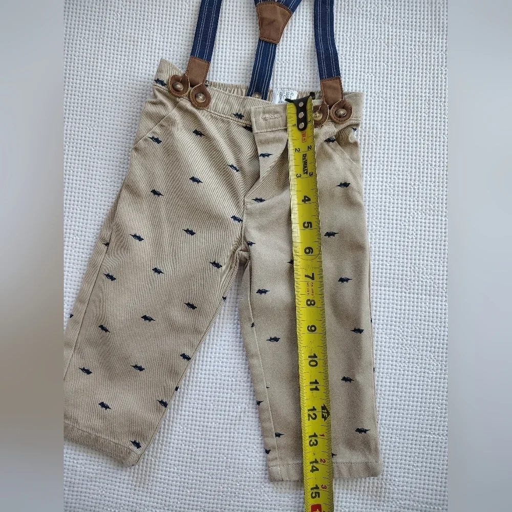 Carter's Beige Pants with Dark Blue Suspenders Size 9 Months